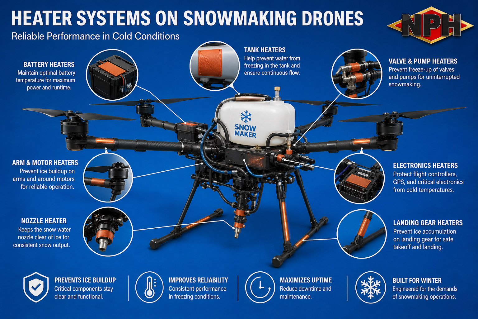 Flexible Heater Systems On Snow Making Drones